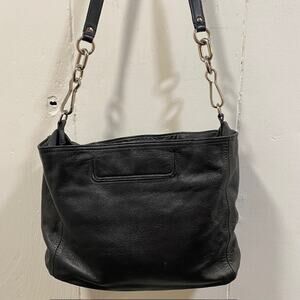 Christopher Kon Sort Black Leather Large Clutch Purse Bag Shoulder Strap Silver